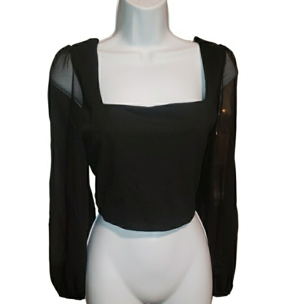 Windsor Black Sheer Sleeve Blouse